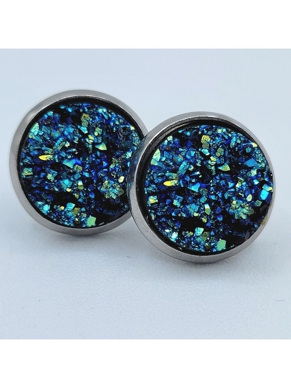 Blue Druzy Stud Earrings #2423